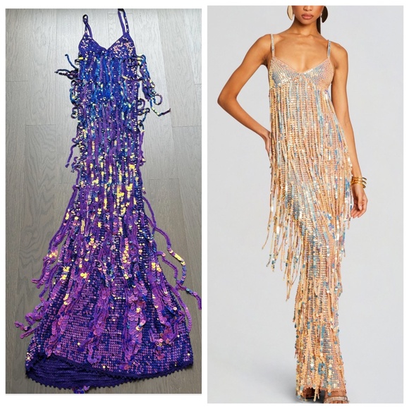 Retrofete Dresses & Skirts - Retrofete Mevia Sequin Fringe Crochet Maxi Dress XS / SMALL - Purple